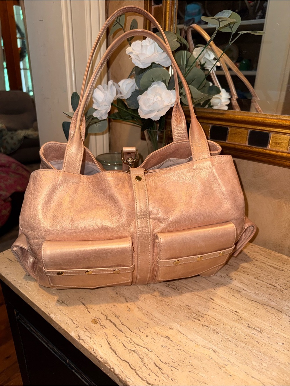 Botkier Rose Gold Metallic Leather Shoulder Tote